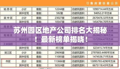 蘇州園區(qū)地產(chǎn)公司排名大揭秘！最新榜單揭曉！