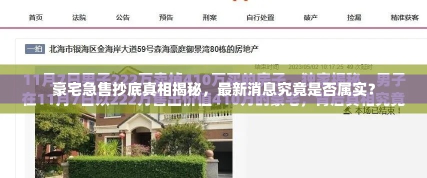豪宅急售抄底真相揭秘，最新消息究竟是否屬實？