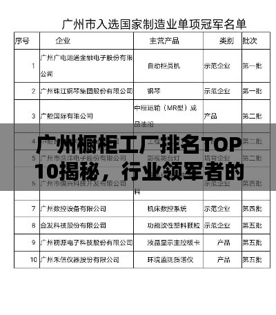 廣州櫥柜工廠排名TOP10揭秘，行業(yè)領(lǐng)軍者的魅力解讀