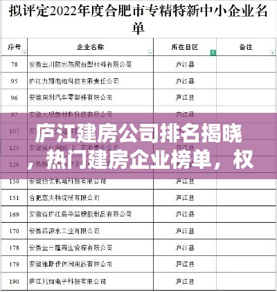 廬江建房公司排名揭曉，熱門建房企業(yè)榜單，權(quán)威排名不容錯過！